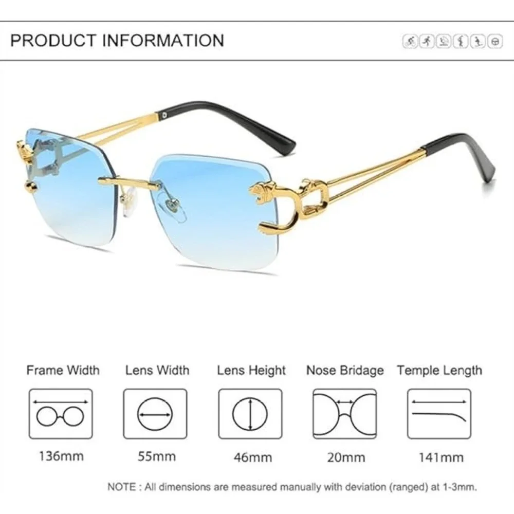 Rimless Sunglasses Men Women Luxury Designer Gold Metal Frame Fashion Shades New